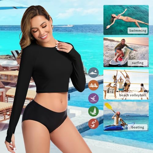 Soneven Women Rash Guard Long Sleeve Crop Top Swim Shirts UPF 50+ Sun Protection Swimsuit Top No Bottom3