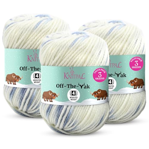 Off-The-Yak Wool Yarn Worsted Weight, 3-Pack (360Yds/300G), Blue Skies