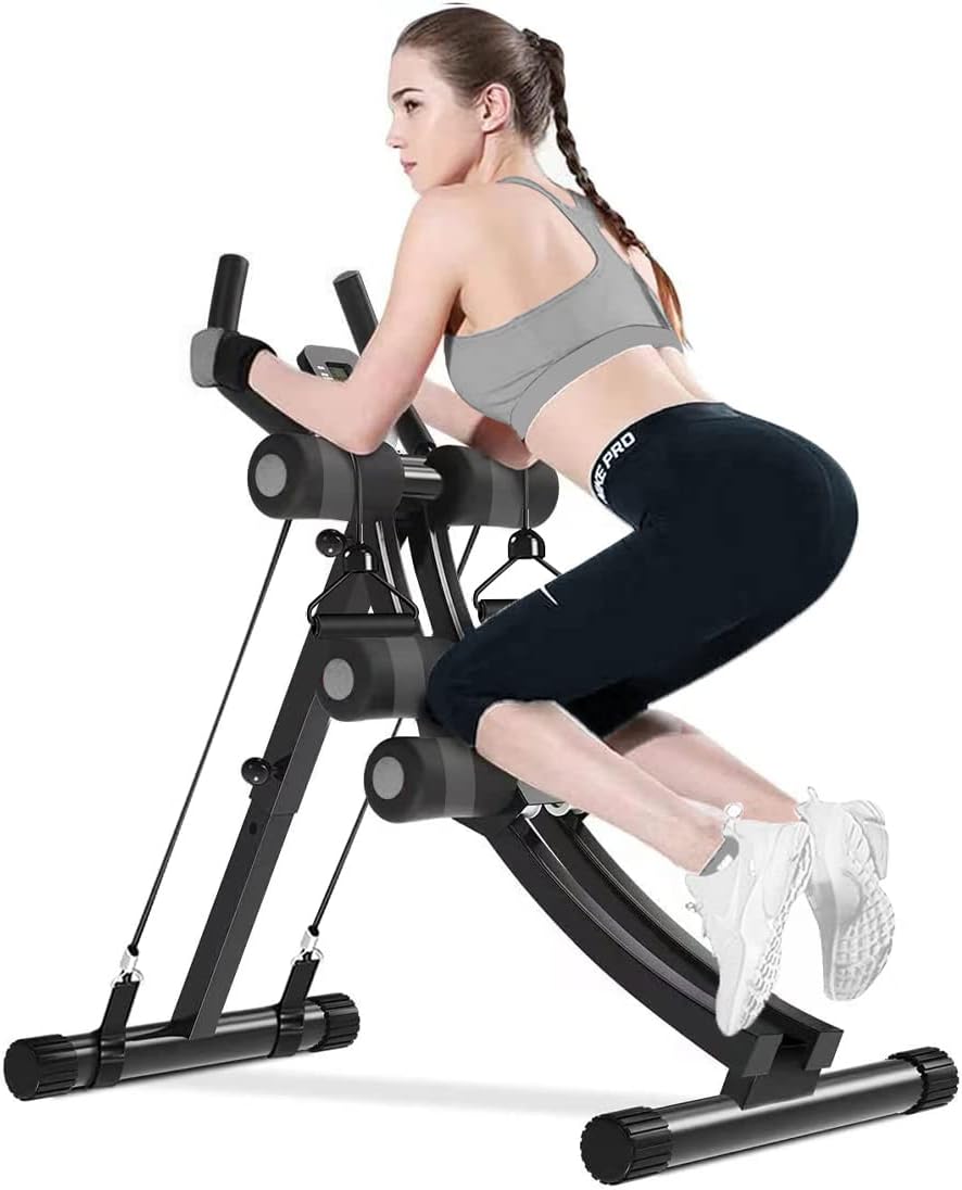 AB Workout Equipment, Height Adjustable Ab Machine for Abdominal Exercise and Strength Training, Home Gym Machine with Resistance Bands