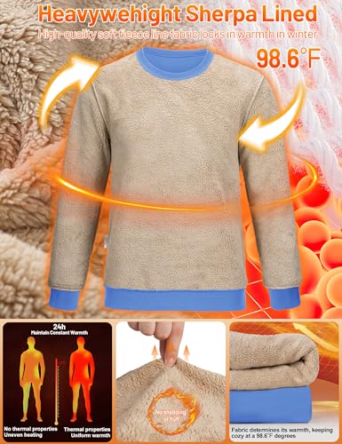 Image of TACVASEN Men's Crewneck Sweatshirt Warm Sherpa Lined Thermal Sweatshirts Heavyweight Long Sleeve Winter Fleece Pullover Shirt