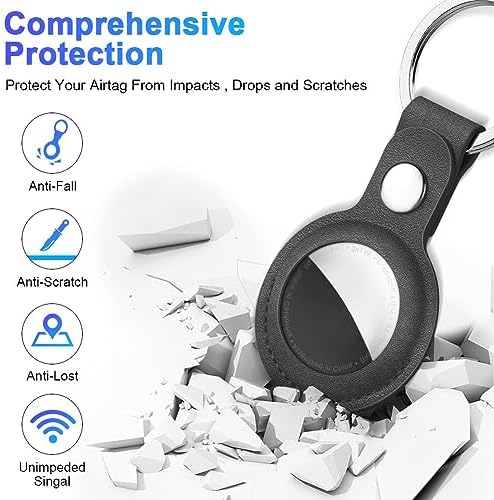AXFEE AirTag Etui ochronne, skórzane etui ochronne kompatybilne z AirTags, skórzany brelok do AirTag, Mini Apple AirTags, skórzane etui na klucze, czarne