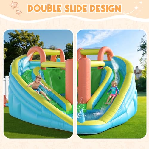 HOMMOW Inflatable Bounce House with Double Slide, Bouncy Castle for Kids 3-12 with Blower, Water Cannon, Football Net, Jumping, Climbing Wall, Basketball Hoop, Backyard Water Park for Kids — view 5