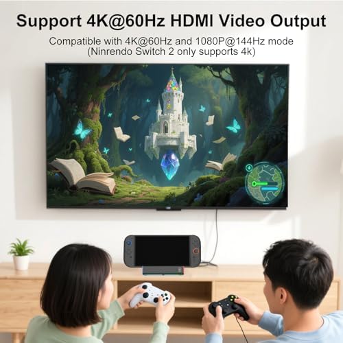 닌텐도 스위치 2용 TV 도크 스테이션, 4K HDMI/USB 포트 2개/타입 C 포트/RGB LED 조명 포함 휴대용 충전 스탠드 - 스위치 2 TV 도킹 스테이션 전용 — 사진 2