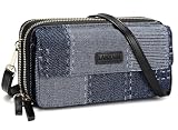 Lanyani crossbody wallet purse phone small shoulder bag with wristlet strap for women ladies Fabric (Denim Navy Blue)