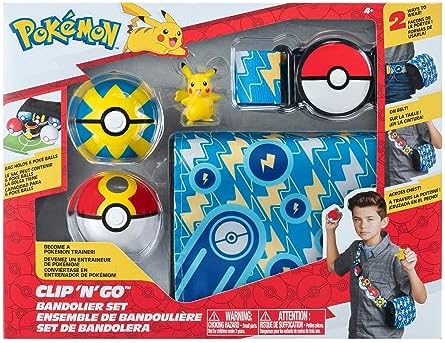 Pokémon Clip 'N' GO Bandolier Set-Includes 2-Inch Battle Figure with Quick Repeat Ball Accessories, Flottball, Wiederball & Pikachu