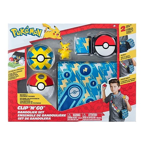 Pokémon- Juego de bandolero Clip 'N' GO – Incluye Figura de Batalla Pikachu de 2 Pulgadas rápida y Accesorios de Bola repetida (Jazwares PKW3156)