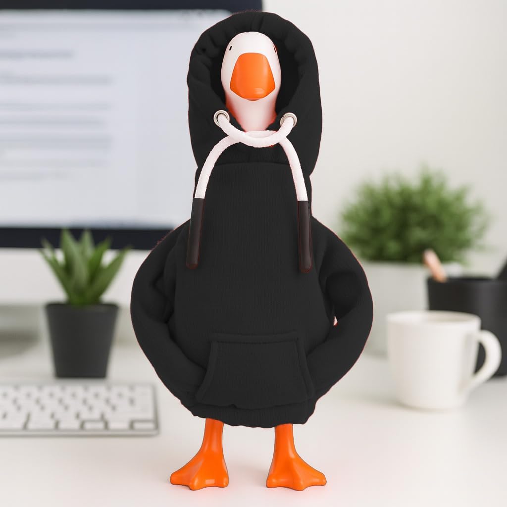 7 Inch Desk Goose Outfits Red Hoodies Tabletop Goose Accessory Mini Porch Goose Costume Magnetic Goose Statue Key Holder Clothes for Table Decor (Black) image 4