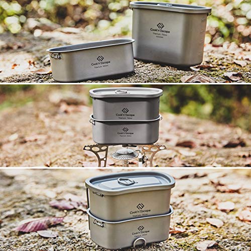 Cook'n'escape Titanium Camping Cookware Titanium Canteen Mess Kit, Camping Canteen With Pot And Pan Set, Portable Lightweight Cookware For Outdoor Hiking Backpacking Picnic #TOP5