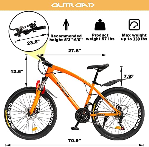 Paname Mountain Bike With Suspension Fork, 21 Speed Drivetrain, 26 Inch Wheels High Carbon Steel Frame Outdoor Cycling Bike, Dual Disc Brake Mtb Bicycle For Adult Youth, Multiple Colors, Orange #TOP6