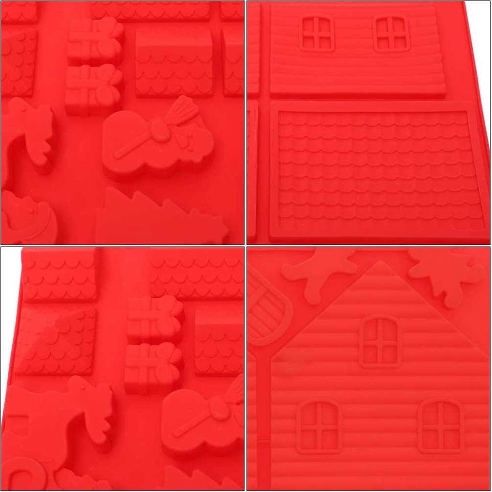 jojofuny 3pcs Silicone Christmas Baking Mold 3D House Christmas Tree Snowman Gingerbread Man Cake Mold for Mousse Cake Muffin Baking Chocolate Red