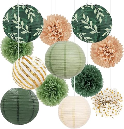 GZYYANG 12 Lanternes en Papier Vert Sauge, Pour mariage, Fête Rustique, Fête Nuptiale, Fête d'anniversaire, Décoration de Jardin, Deco mariage