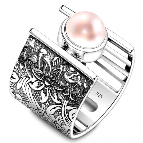 7MM Round Gemstone 925 Sterling Silver Gift Rings for Womens, Floral and Leaves Engraved Ring for Every Occasion