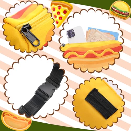 Hillban 3 Pcs Fanny Packs with Drink Holder Adjustable Belt Taco Waist Pack Storage Zipper Pocket for Adult Walking Travel(Pizza, Hamburger, Hot Dog)