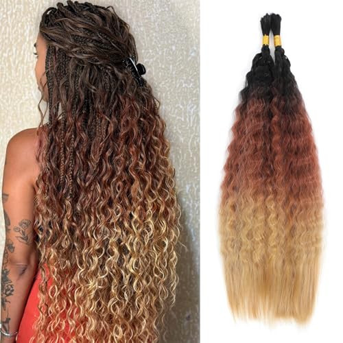 XIIMENALU Kinky Straight Wavy Braiding Hair for Boho Braids Wet and Wavy Bulk Hair for Braiding No Weft Yaki Straight Bulk Hair for Micro Braiding Rebundle Braids (1B/30/27#, 20inch(1pack(2pcs)))