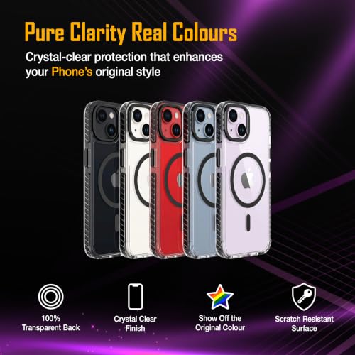 Image of Zapcase Crystal Clear Back case for iPhone 14 | Hard PC Back | TPU Bumper with Inner Rubber Grip | Metal Camera Guard Bezel | Metal Buttons | Scratch Resistant Cover | 2 Layer Edge Protection | Black