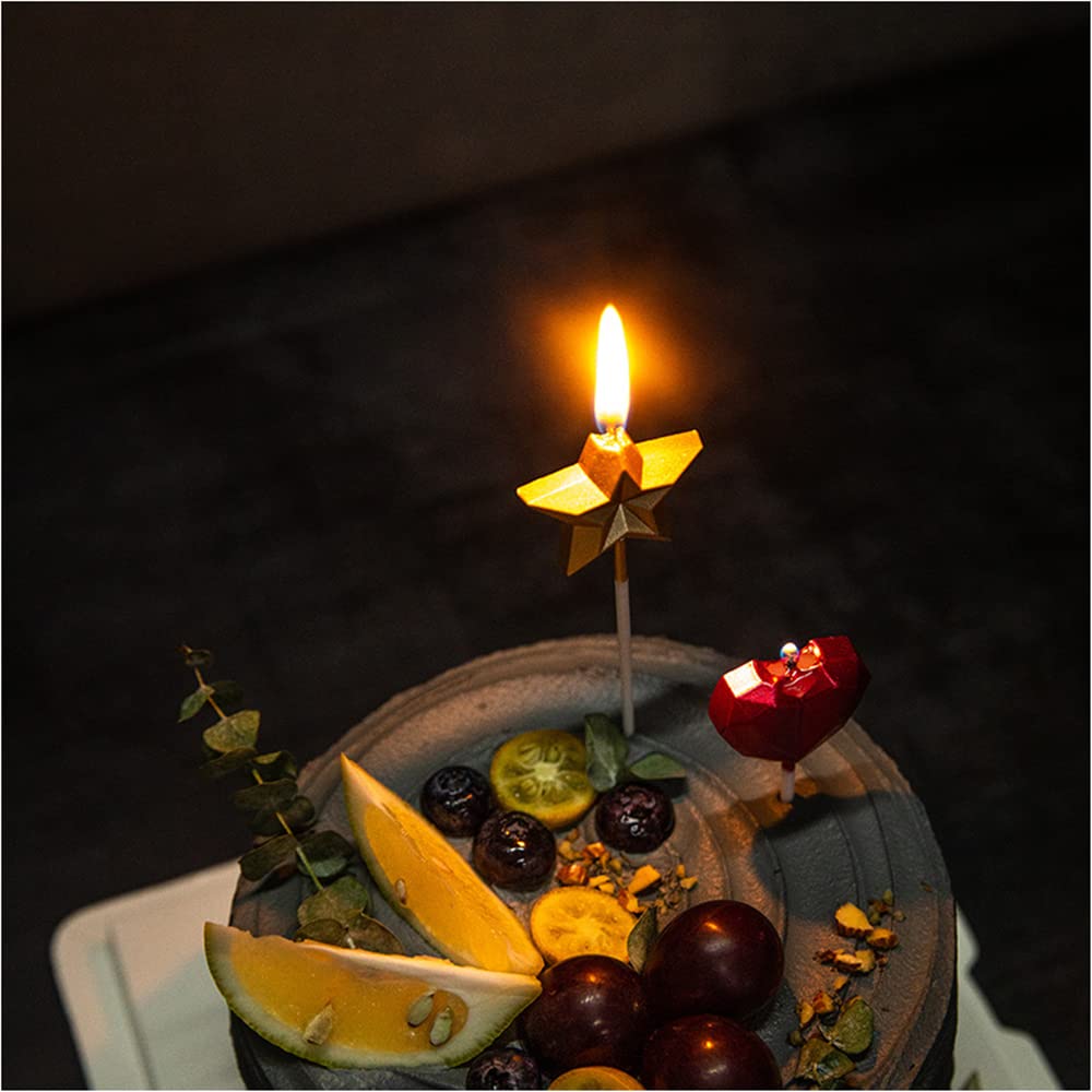 Velas de cumpleaños, velas de cumpleaños doradas en forma de estrella para pastel, juego de 5 velas de pastel de color metálico, velas de bengala para pastel de cumpleaños, velas de feliz