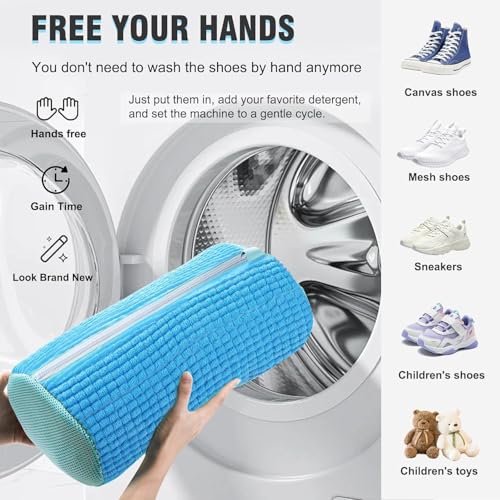 Image of Glivary Shoe washing machine bag, Laundry shoe pouch for washer and dryer, Reusable and Durable Zipper Plush Washing Machine Bag for Sneakers, Delicates and Toys(Laundry Bag) (blue, pack of 2)