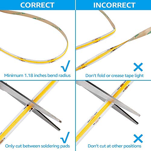 Image of 16.4FT /5M COB Flexible LED Strip Light DC12V /24V 528leds /m Bendable Tape (24V, Natural White)