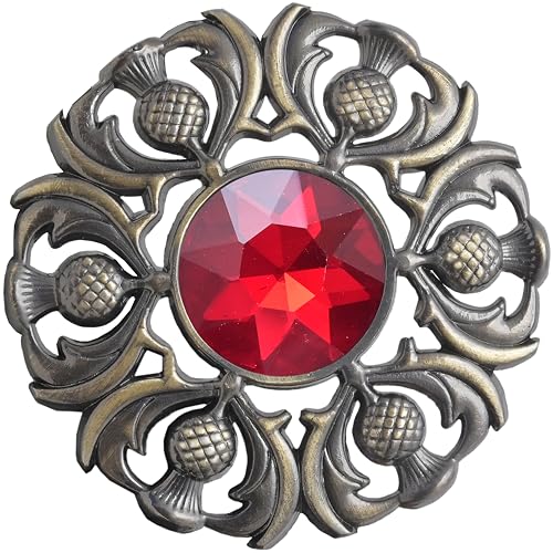 Image of Luxurious Scottish Kilt Fly Plaid Brooch - Premium Thistle Design Adorned with Sparkling Stones, Handcrafted Tartan Sash Pin, Luxurious Accessory for Women's Highland Dress