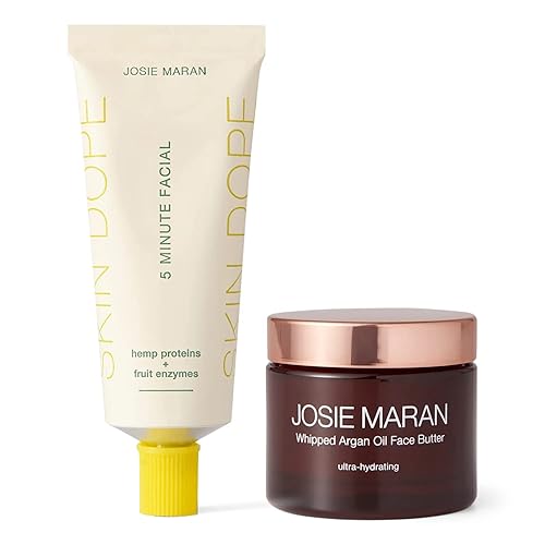 Josie Maran Máscara facial de aceite de argán batido y cáñamo Duo (1.7 onzas, 2 onzas sin perfume) - Loción facial reafirmante de vitamina E - Crema