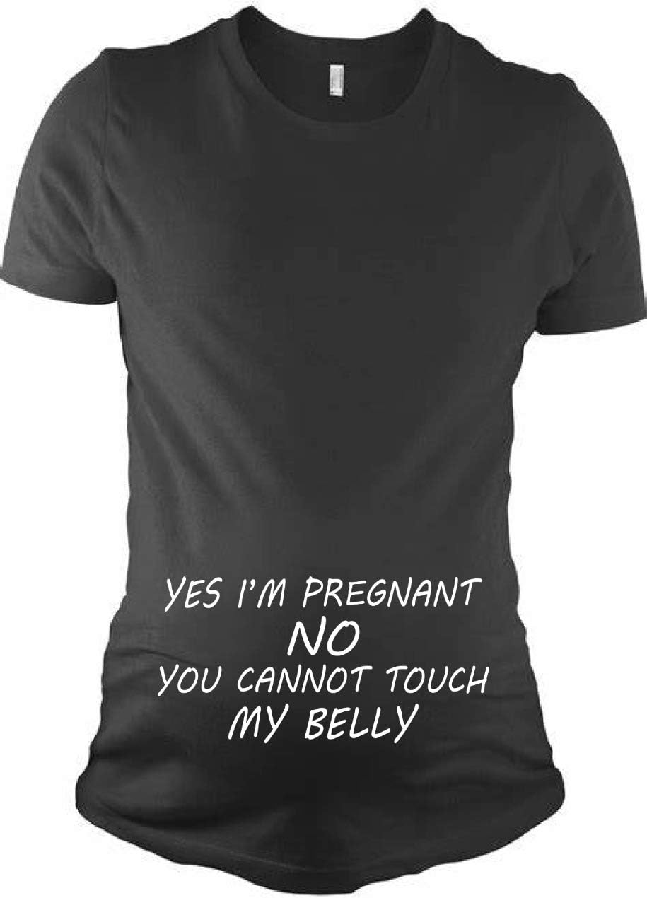 MoneysaversHigh Premium Quality Maternity Tshirt with Yes Im Pregnant, No You Cannot My Belly Print (Black, Large)