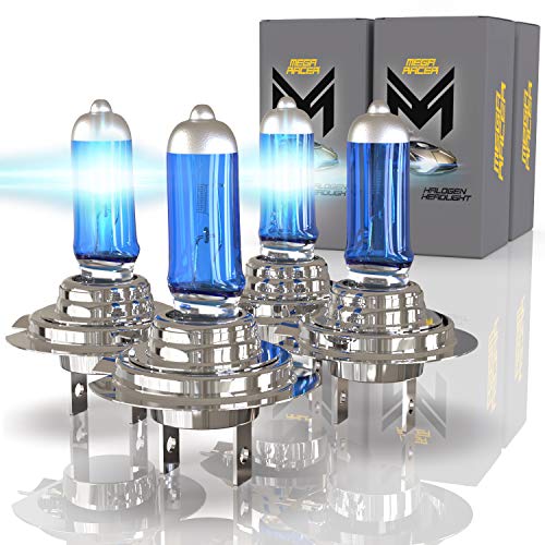 Mega Racer 4 x Headlight Bulb H7 Halogen Headlight Bulb 12V 100W 5000K Hi/Lo Super Ultra White 2 x High Beam Headlight Bulb 2 x Low Beam Headlight Bulb Xenon H7 Car Headlight Bulbs H7 Motorcycle