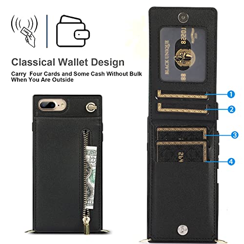 Cavor iPhone7 iPhone8手帳ケース iPhoneSE 第2/3世代 iPhoneSE2 SE3 SE 2022 ケース手帳型ショルダー クロスボディ手帳 iPhoneSE2スマホ 携帯用 ケースiPhoneSE3スマホ 携帯用 肩がけ 首掛け 斜め掛けチェーン ファスナー型ストラップ付きショルダーケースiPhonese2 iphone SE3財布型 ケーススマホケース【ブラック】