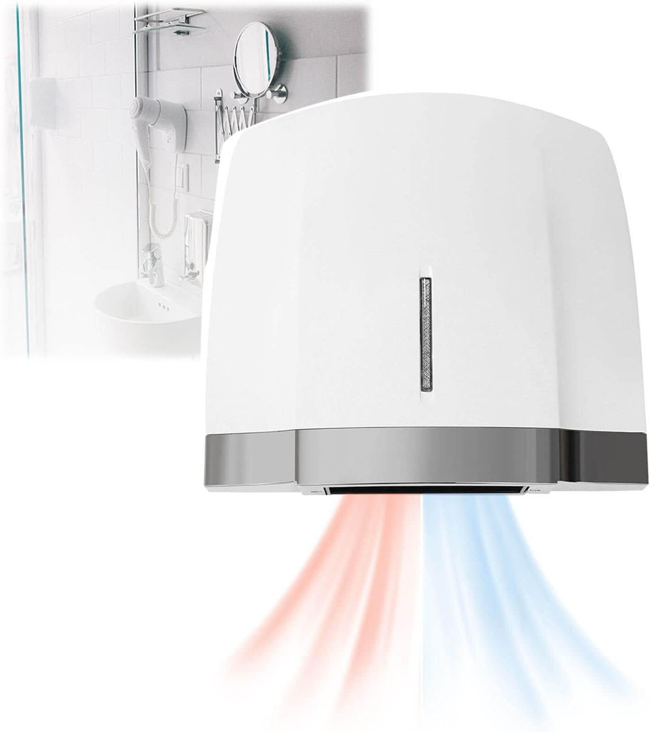 Asciugamani elettrico per bagno commerciale da 1800 W, asciuga mani elettrico automatico, doppio controllo caldo e freddo, copertura in ABS, montaggio a parete, per casa/centro commerciale/bagno