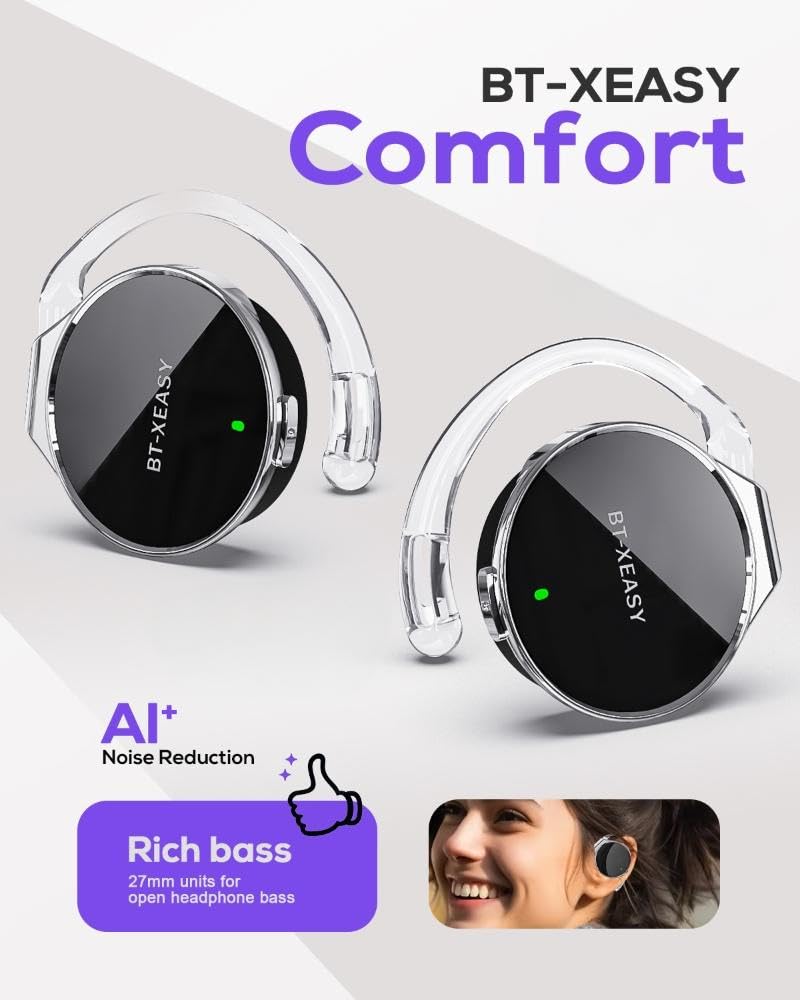Micool Casque Bluetooth 5.4 sur l'oreille, Casque sans fil Bluetooth à réduction de bruit à clip en forme de goutte d'eau, Casque sport Bluetooth avec 4 microphones, Écouteurs confortables avec