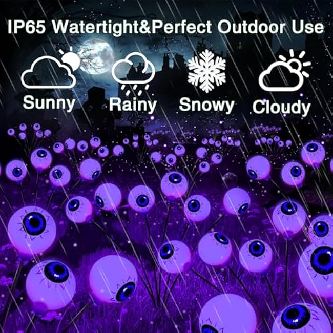 Halloween Outdoor Decorations, 2 Pack 16 LED Eyeball Solar Garden Lights, 8 Modes Scary Halloween Lights Waterproof for Yard Garden Lawn Pathway Party Decorations (Purple)