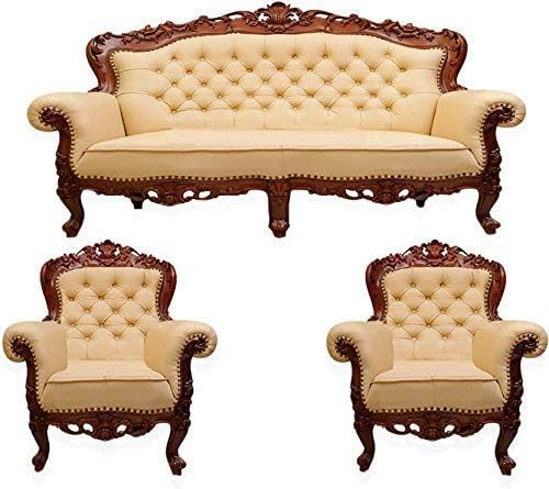 Image of Royal Carved Wooden Sofa Set | 3+1+1 Seater | Antique with Button Tufted Velvet Upholstery | Victorian Style Living Room Furniture Tufted Sofa Set Grey 3-Piece (Design 10)