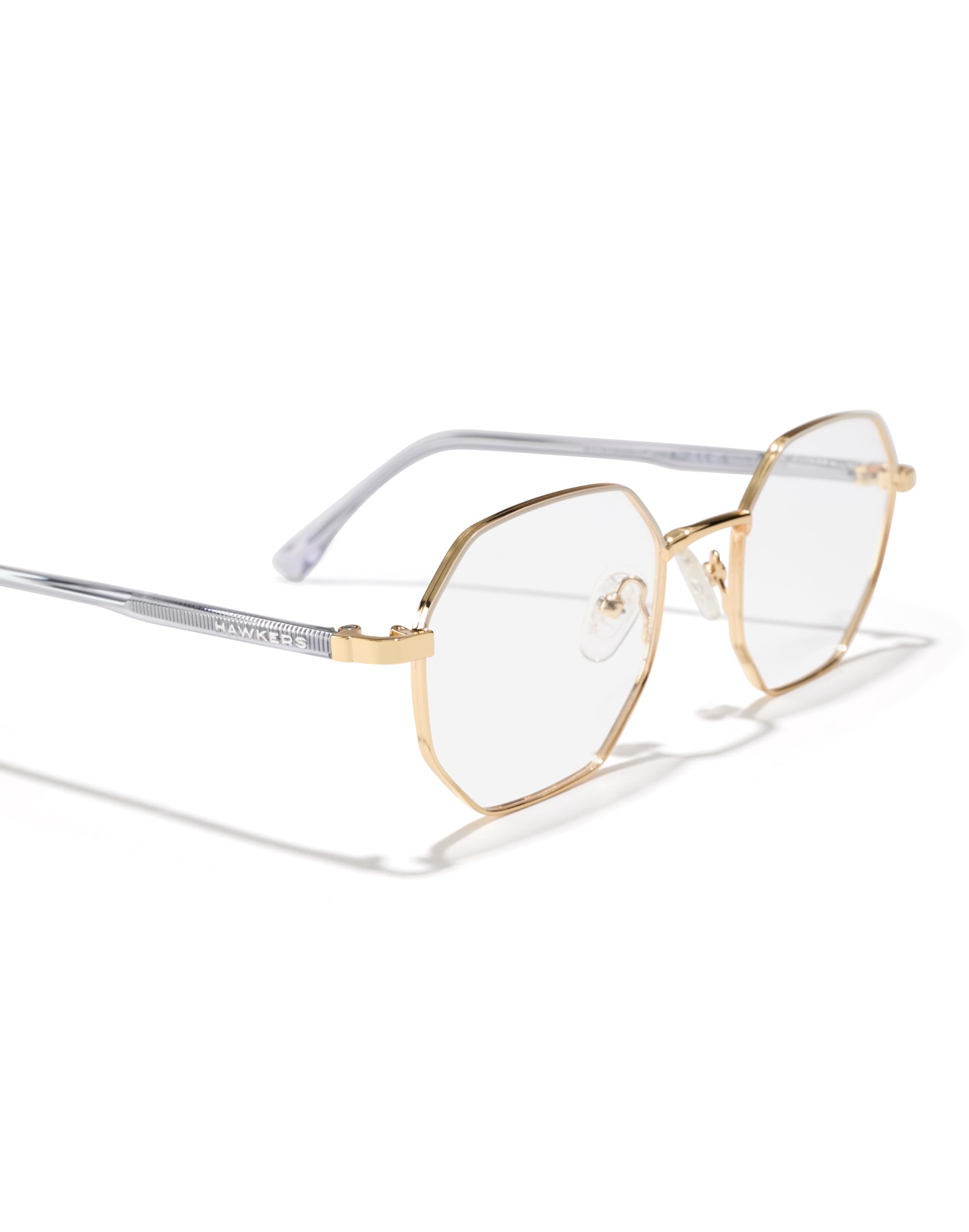 HAWKERS Brille mit Sehstärke für Herren und Damen optional mit Sonnenbrillentönung oder Blaulichtfilter, Sechseckig, gefertigt aus Metall (inklusive Brillenetui)