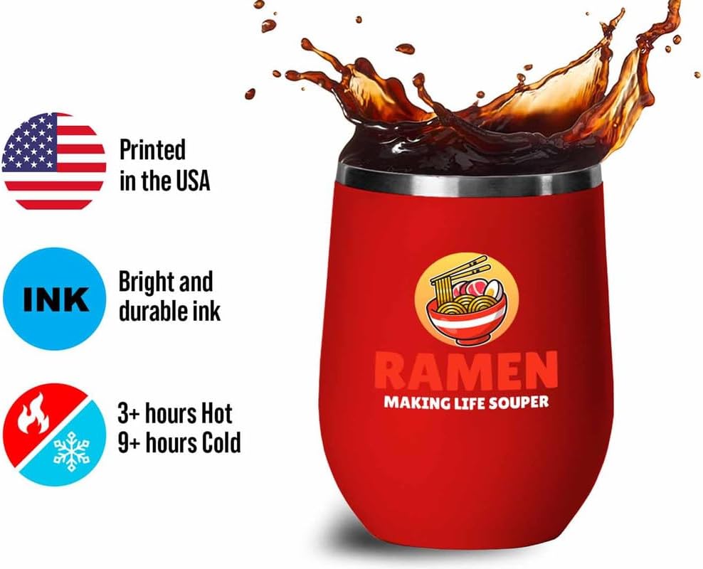 Ramen Lover Red Edition Wine Tumbler 12oz - Making Life Souper - Food Lovers chicken pumpkin vegan pantry spicy noodles image 3