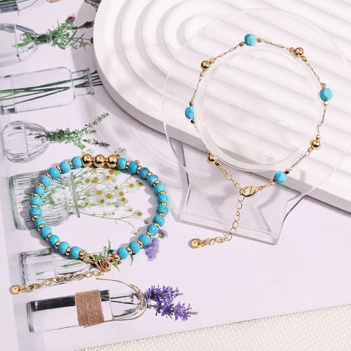 Myofeng 4 Pcs Turquoise Bracelets Bohemian wind 14K Gold Beaded Bracelets Stackable Adjustable Paperclip Link Stretch Bracelets Charm Jewelry Present for Women3