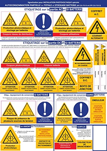 Kit 27 étiquettes adhésives Signalisation Photovoltaïque avec stockage AVEC BATTERIE ou SANS, raccordé au réseau ou non, Autoconsommation pour être...