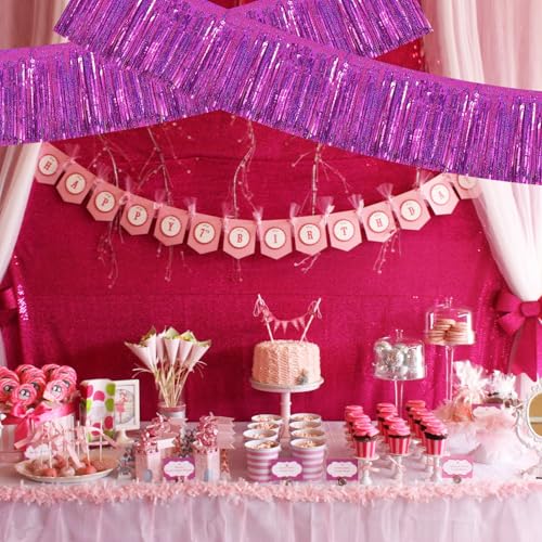 Image of BEISHIDA 3 Packs Metallic Foil Fringe Garland Laser Rose Red Wall Hanging Tinsel Fringe Banners for Car Floats Bridal Shower Wedding Birthday Valentine's Day Anniversary Party Decoration(30 Feet)