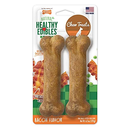 Nylabone Healthy Edibles All-Natural Long Lasting Bacon Flavor Chew Treats 2 count Bacon Medium/Wolf