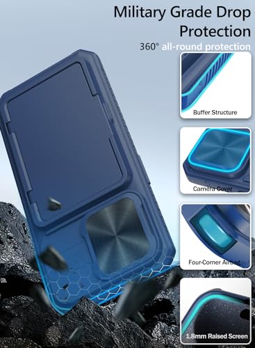 Image of Vihibii for iPhone 15 Pro Wallet Case with Slide Camera Cover & Card Holder (4 Cards) & Kickstand, Hard Case for iPhone 15 Pro 5G 6.1 inch 2023, Blue