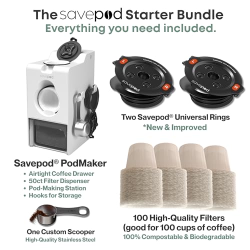 SavePod Coffee Pod Maker with Reusable Coffee Pods, Compatible with Keurig and K-Cup Coffee Machines, Smart, Easy to Use & Convenient (White)
