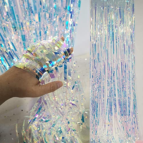 Chrorine 2Pcs 1M X 2.5M Rainbow Curtains Tinsel Foil Fringe Curtain Streamers Backdrop For Princess Unicorn Mermaid Pastel Rainbow Birthday Party Decorations Christmas Door Curtains Decorations #TOP2
