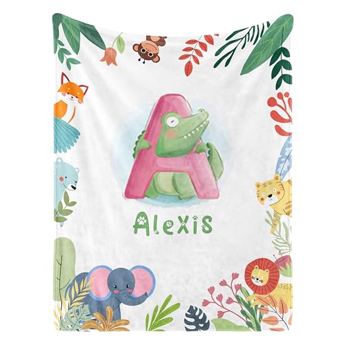 Image of Personalized Baby Blanket with Name, Custom Name Blanket for Kids Soft Flanne Blankets in Easter Personalized Baby Gifts for Infant Newborn Shower (Alphabet)