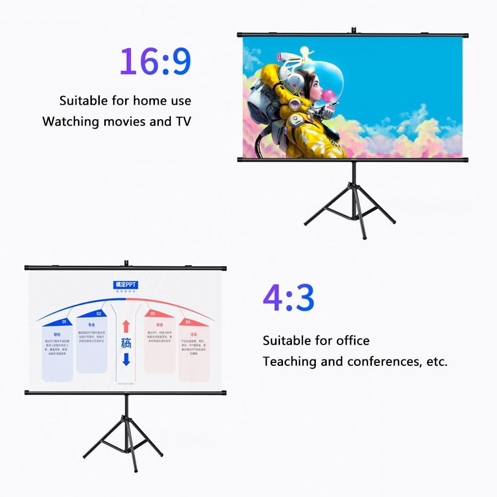 Schermo di Proiezione Portatile per Esterni 4K Ultra HD da 60" 72" 84" con Treppiede, Schermo Cinematografico da Parete per Cinema Al Chiuso(84"(16:9))