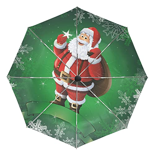 Parapluie automatique pliable Vnurnrn à motif Père Noël vert