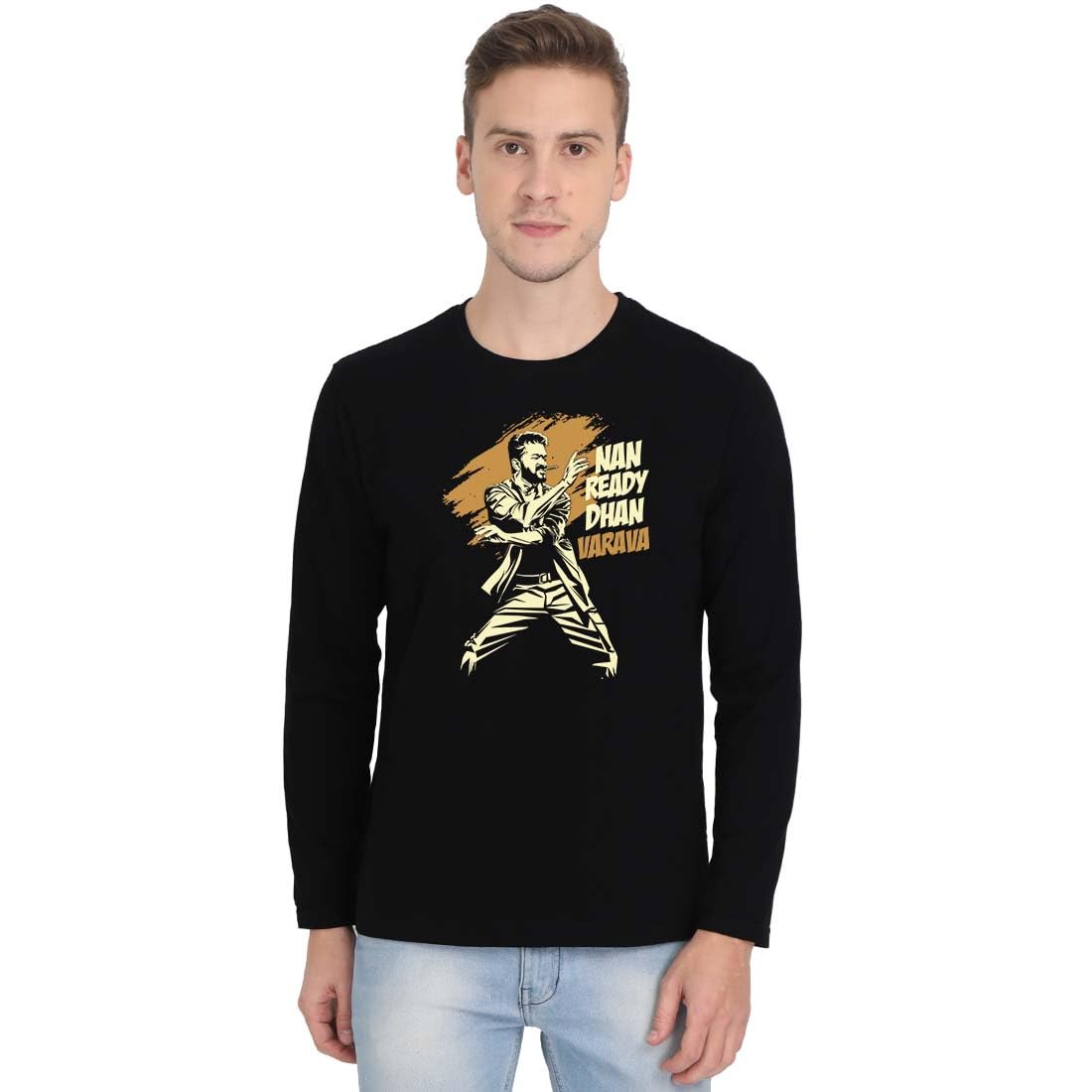 Crazy PunchNaa Ready Dhan Varava Dance Men Full Sleeve Black Vijay T-Shirt