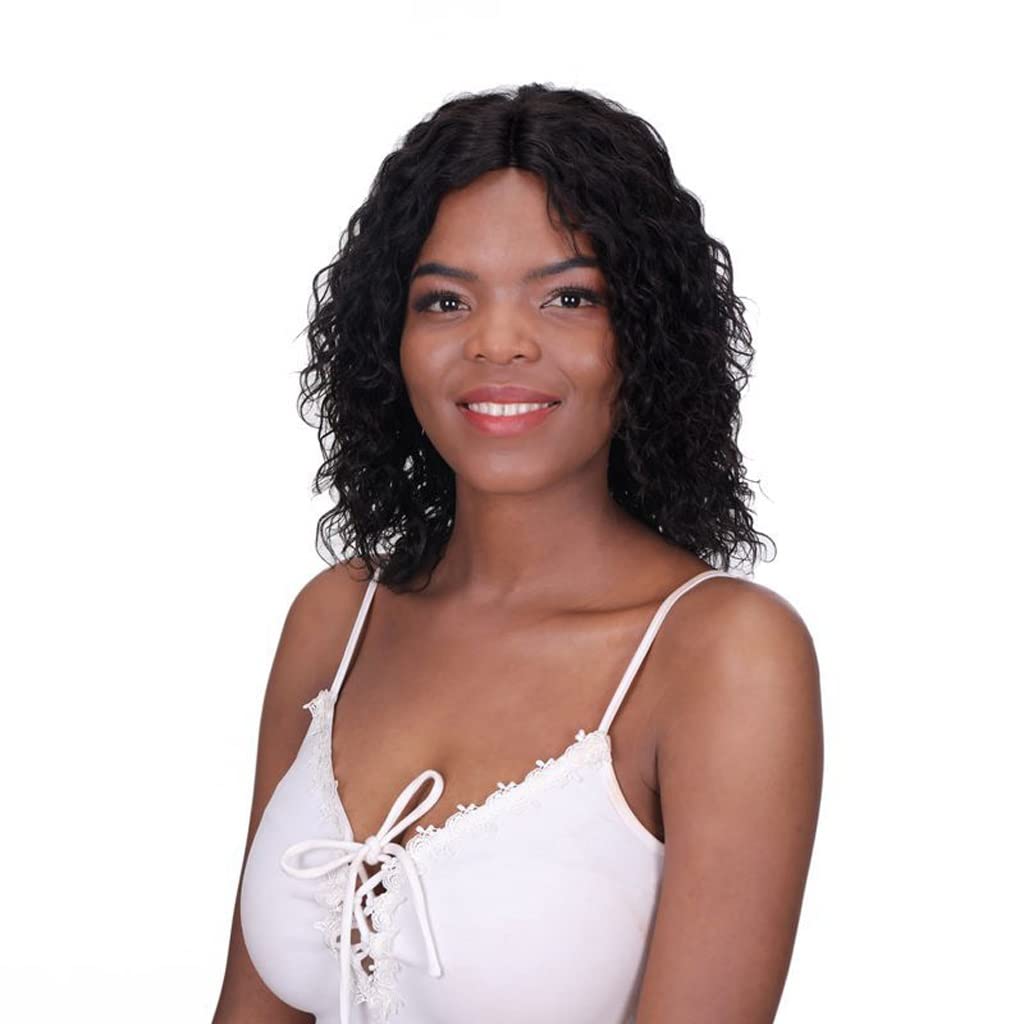 Perruque de cheveux réels mi-longs bouclés en dentelle pour femme