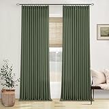 TWODRAPES Olive Green Linen Pinch Pleated Curtains 84 Inches Long 2 Panels for Living Room Bedroom Linen Pleated Hooks Rings Back Tab Light Filtering Loden Moss Green Farmhouse Drapes 84 Inch Length