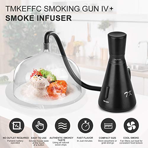 TMKEFFC Smoking Gun Food Smoker Tools Set, Portable Hand-held Smoke Infuser for Cocktails Drinks, Resin Dome Cloche, Cup Cover, DIY Flat Drill Bit Rubber Ports Included, Batteries Operated, Black