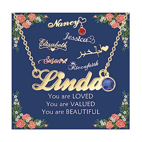 Vnox Name Necklace Personalized For Women - Handmade Custom Name Necklace For Women With Heart, Birthstone Nameplate Customized Jewelry Birthday Gifts For Women Teen Girls #TOP12