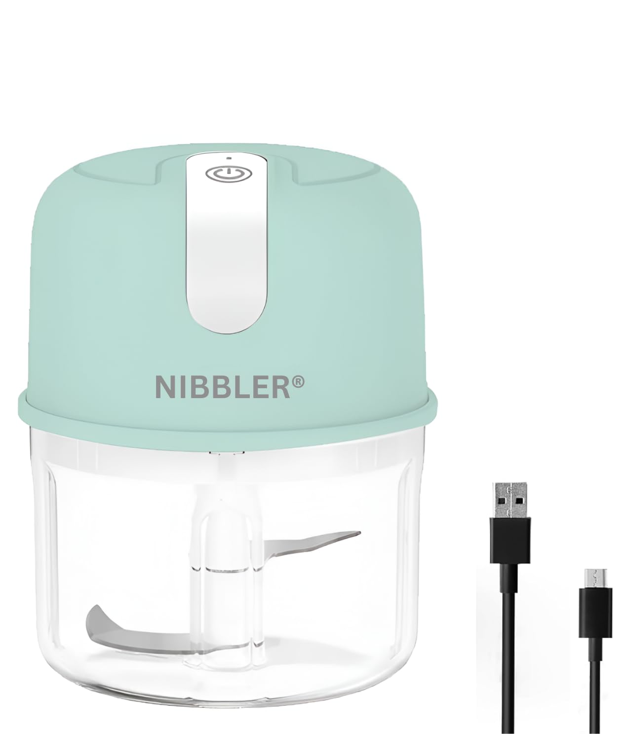 rechargeable compact electric chopper, 250ml storage container | stainless steel blades | single-touch control for garlic, ginger, onions, vegetables, meat, and nuts nb-mec01 (turquoise)