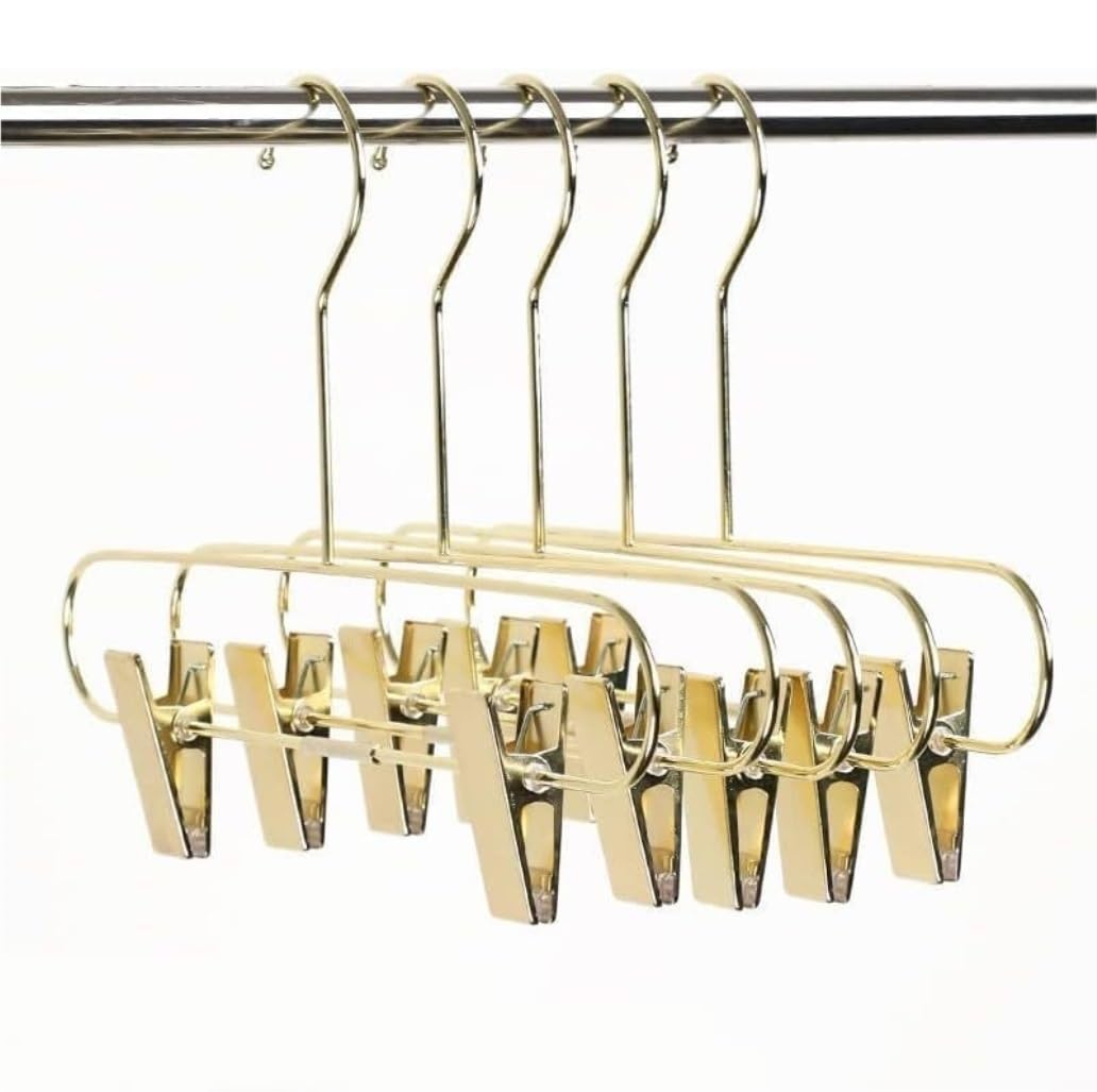 Perchas Camisas 5 Uds Percha para Pantalones Percha De Metal Pantalones Clips para Pantalones Estante De Almacenamiento Organizador Falda Pantalones Percha para Vestidos Hombros para Perchas(Gold)